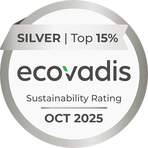 Médaille Ecovadis Argent avec la date de publication est octobre 2025 indiquant qu'Ayvens est dans top 15% pour la notation de durabilité.
